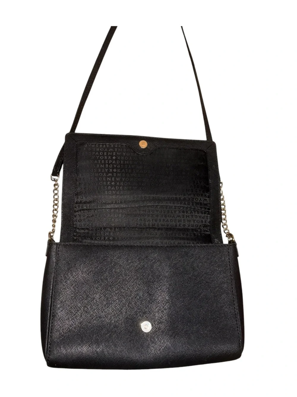 kate spade Black Leather Crossbody with Gold Chain Accents